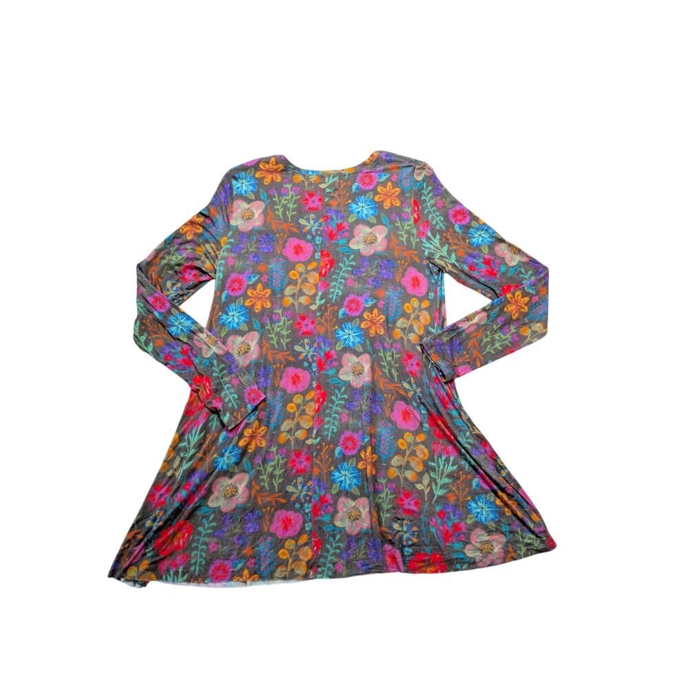 Natural Life Women Swing Dress Floral Colorful Long Sleeve Pockets Rayon Multi M